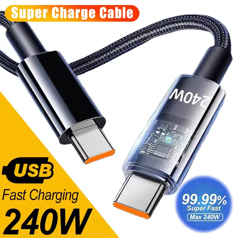 240W Quick Charging Type-C Cable Nylon Braided LED Digital Display High-speed Charger Wire For Xiaomi Samsung Huawei Data Cord