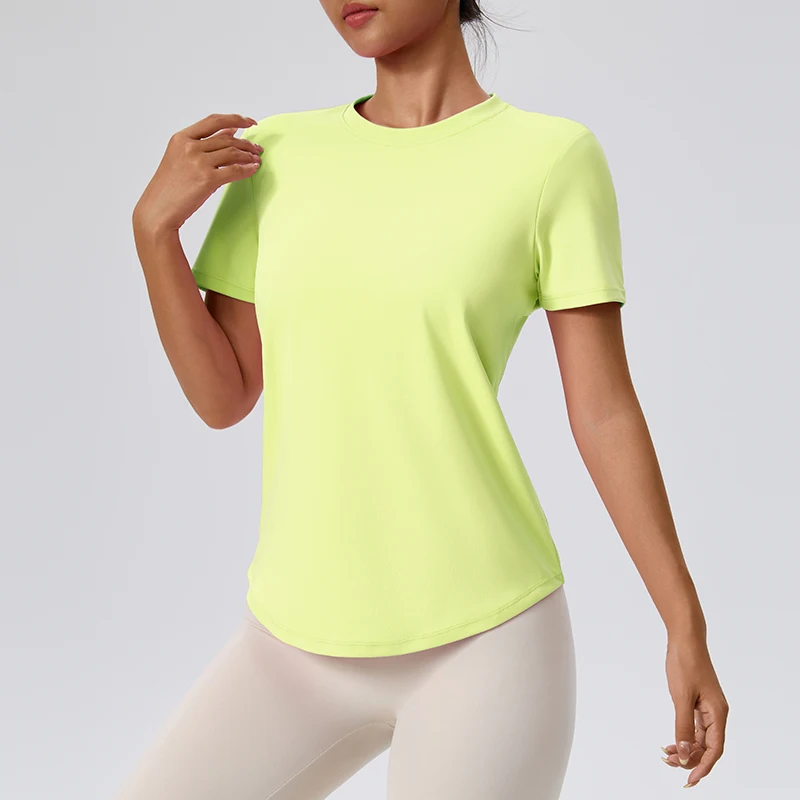 Klassisches Damen-T-Shirt mit Rundhalsausschnitt, Fitness-Yoga-Kleid, kurzärmeliges Damen-Figurenshow-Sport-T-Shirt