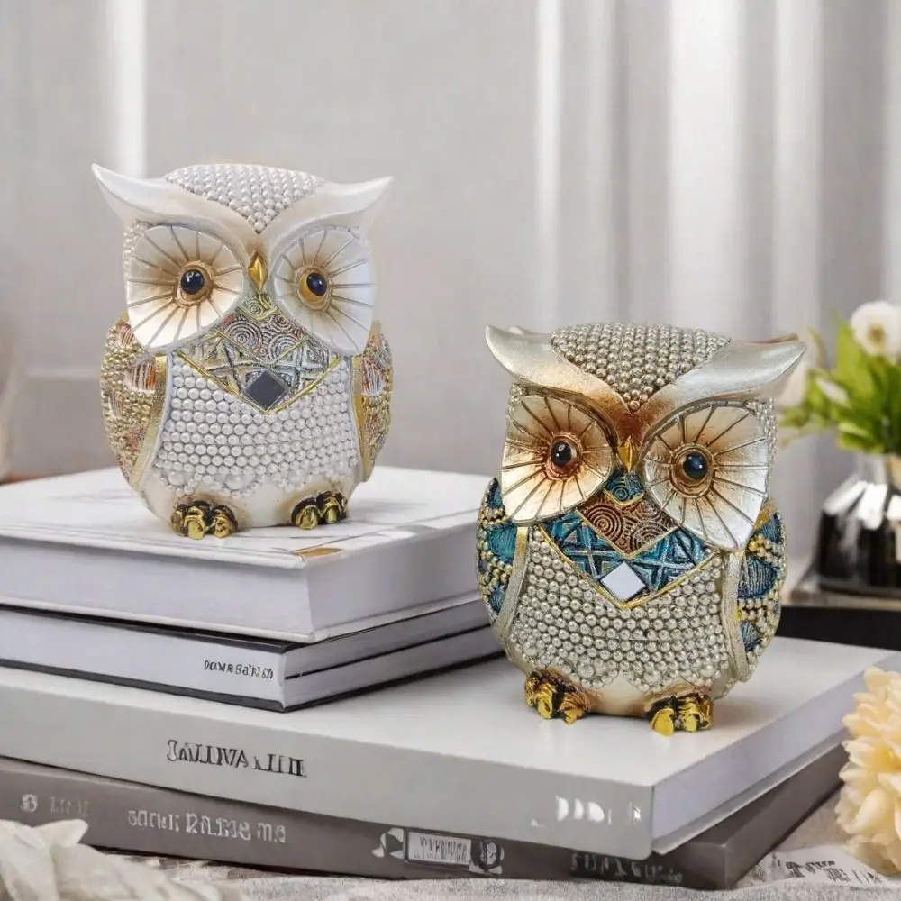 

Foyer Decoration Resin Owl Ornament Luxury Creative Animal Statue Vivid Simulated Miniature Figurine Sculpture Bedroom