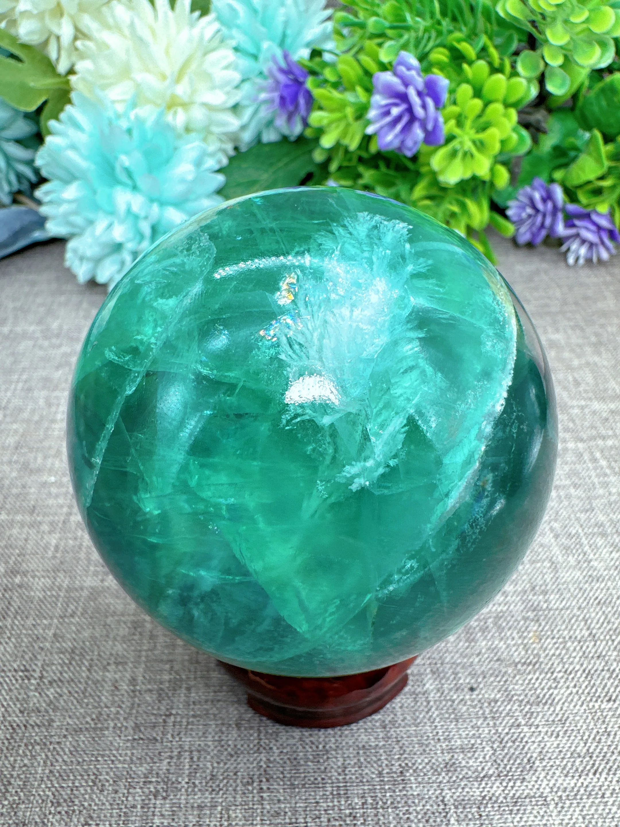 Rare Natural Snowflake Feather Fluorite Ball Quartz Crystal Energy Ball Mineral Reiki Healing Stone, Degaussing Magic Divination