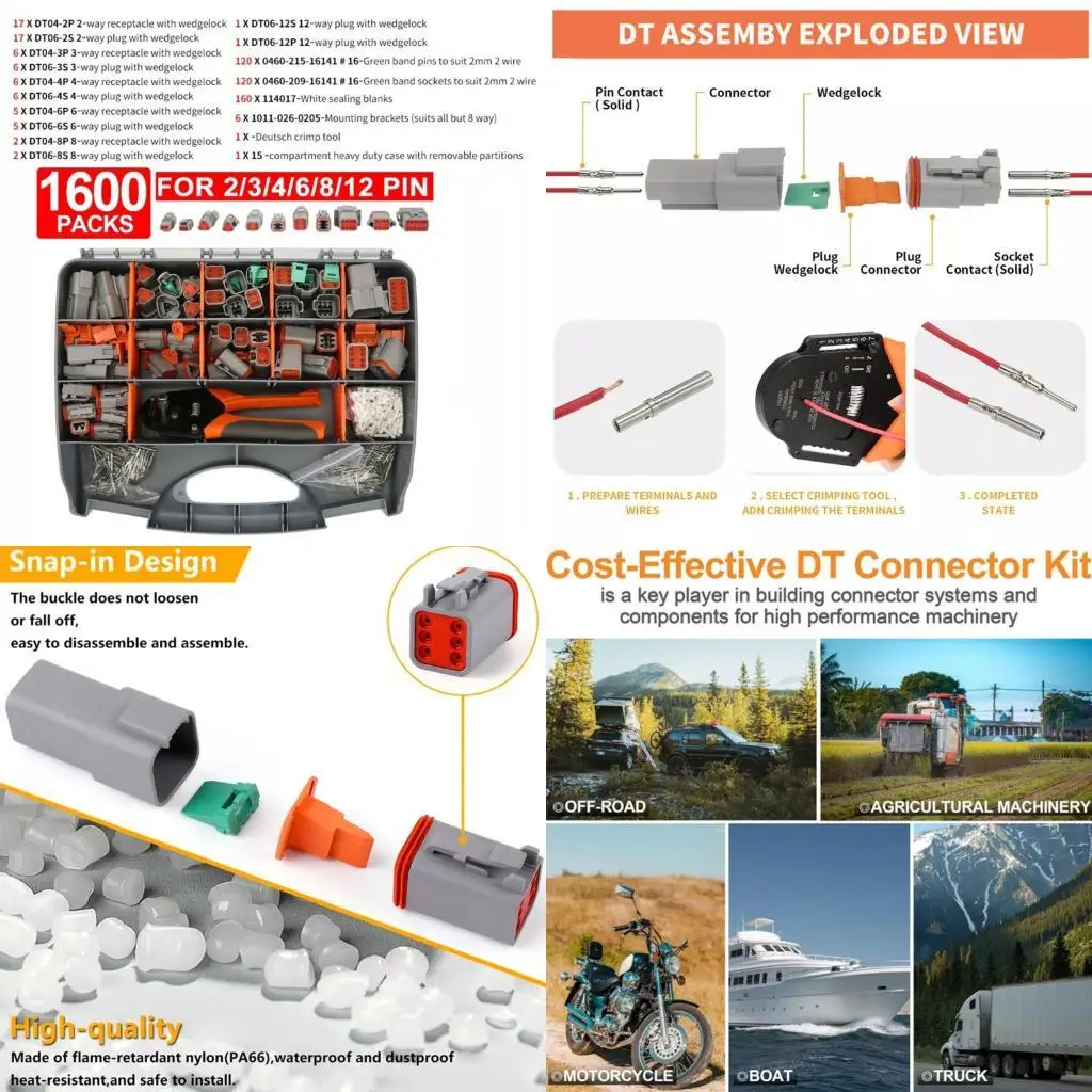 

31BC 1600pcs Automotive Marine Connector Set Premium Crimping Tool Industrial Quality