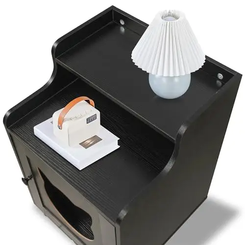 Small Wooden Cat Litter Box Enclosure Enclosed Cat Washroom Storage Cabinet Side Table Nightstand Indoor Pet House