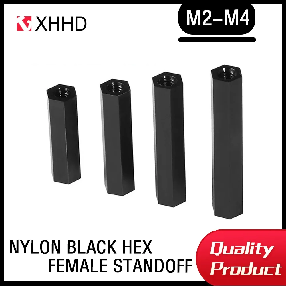 M2 M2.5 M3 M4 PCB Spacer Nylon Black Hex Female Standoff Nylon Double Pass Plastic Hexagon Thread PCB Motherboard Spacer