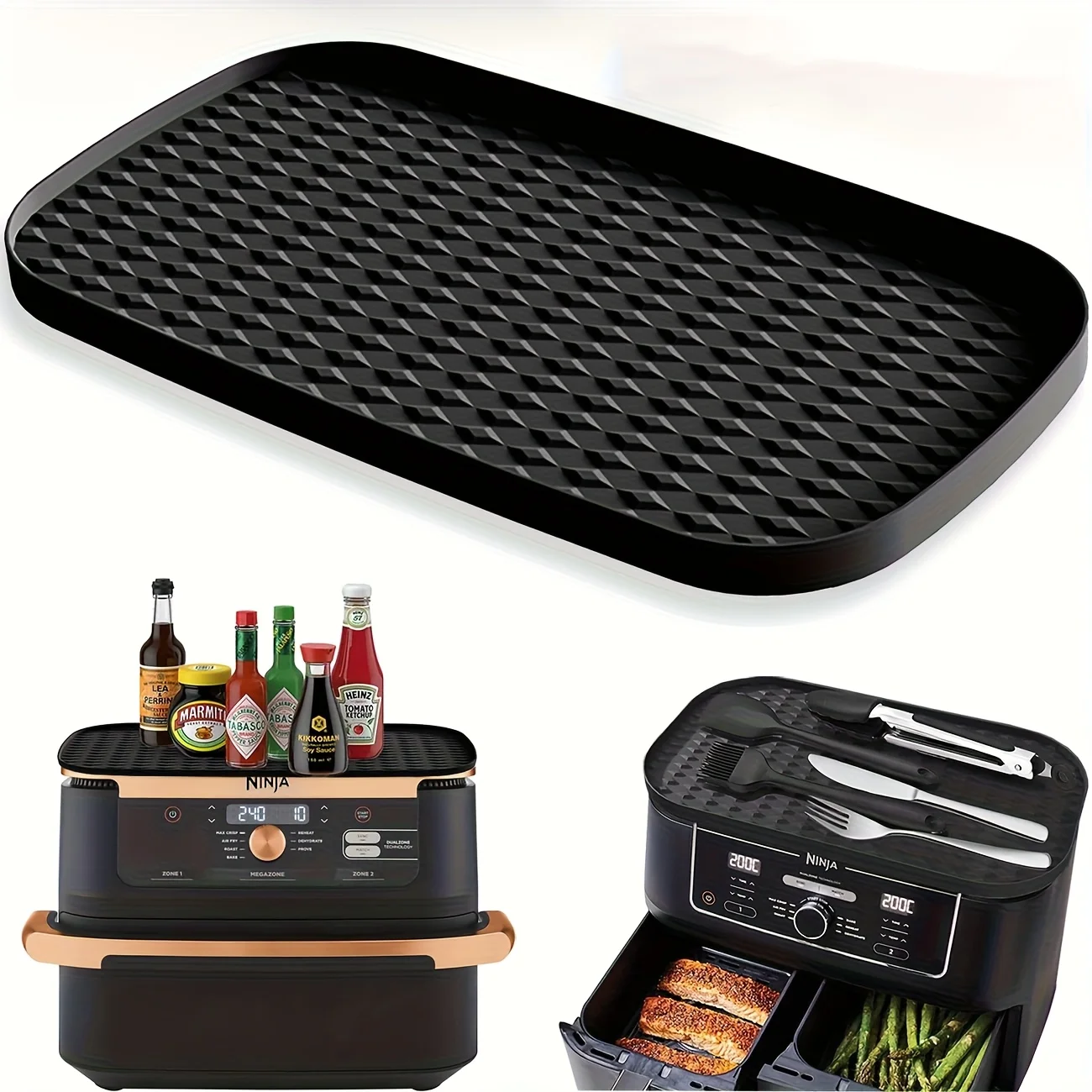 1 Stück Luftfritteusen-Silikonmatte Aufbewahrungsregal, für Ninja 9,5L/10QT AF400 AF451 DZ401 DZ550 DZ302, Multifunktionale Staubdichte Unterlage