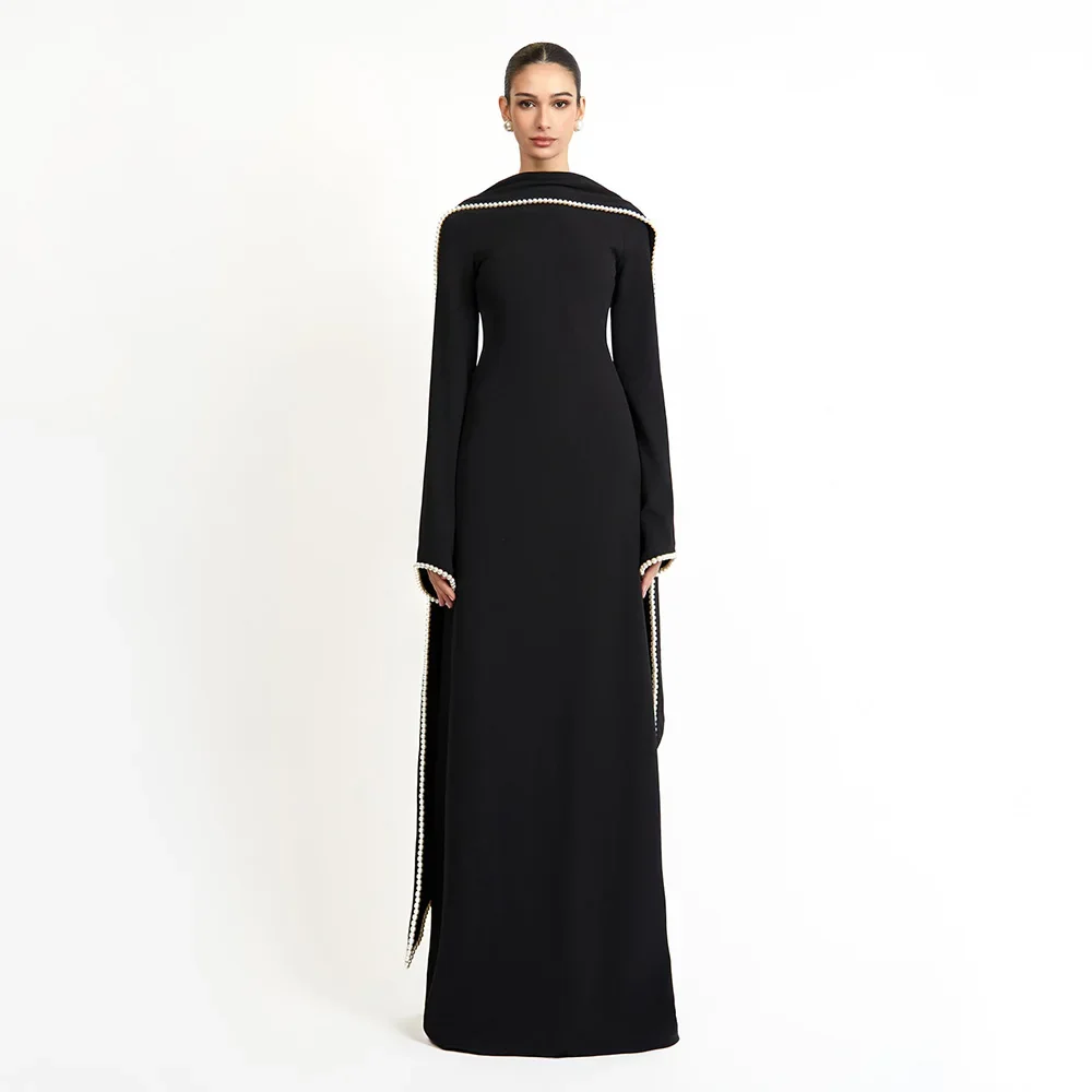 JDY Aangepaste avondjurk met lange mouwen sjaal parel dames avondjurk elegante bruiloft jurk ivoor فستان