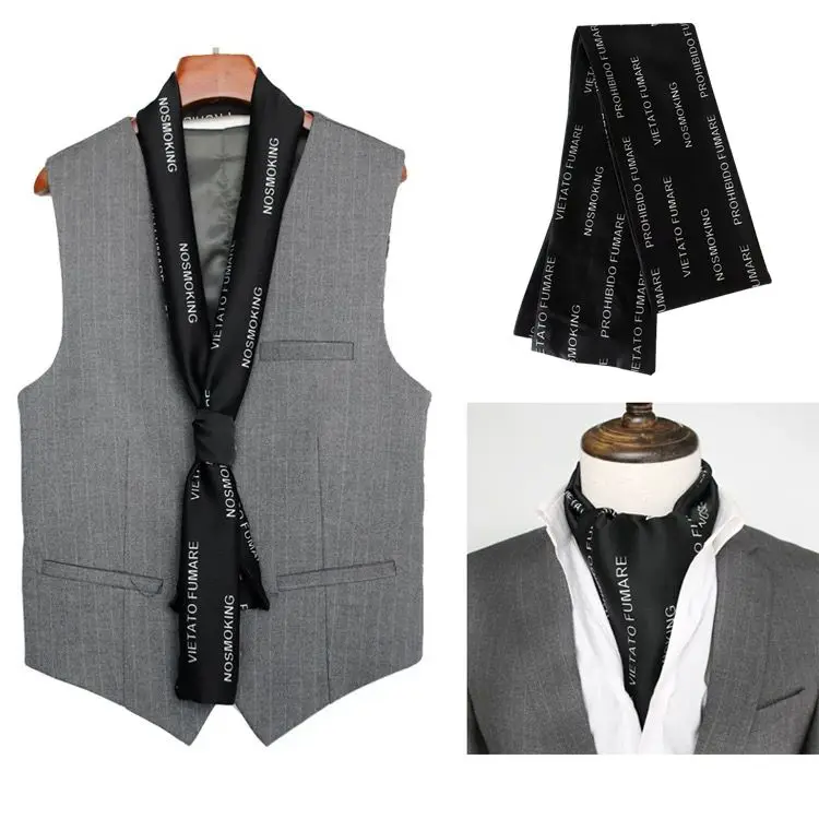 Men's Long British Retro Small Silk Scarf with Suit Business Shirt Neckline Scarf Fashionable Versatile Thin Scarf