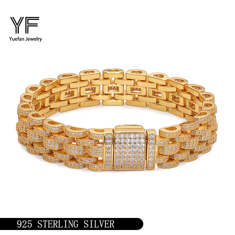 

S925 Серебряные новые часы с браслетом Муассанит шириной 16 мм в стиле хип-хоп, крутой стиль OG, рэп-певец, индивидуальный браслет на западном побережье