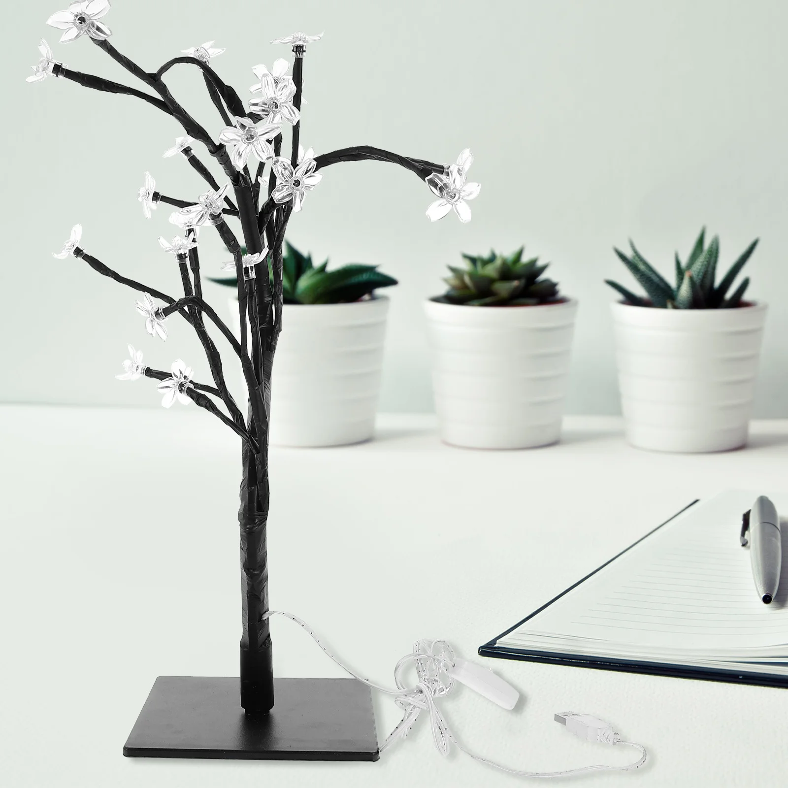 

Fiber Optic Flower Tree Light Usb Table Lamp Blossom Design For Home Office Wedding Party Decoration Creative
