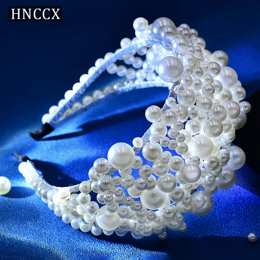 HNCCX Bridal Pearl Hair Headdress Elegant Girls Beaded Hair Hoop Wedding Hair Accessories Handmade Pearls Headband  CP704