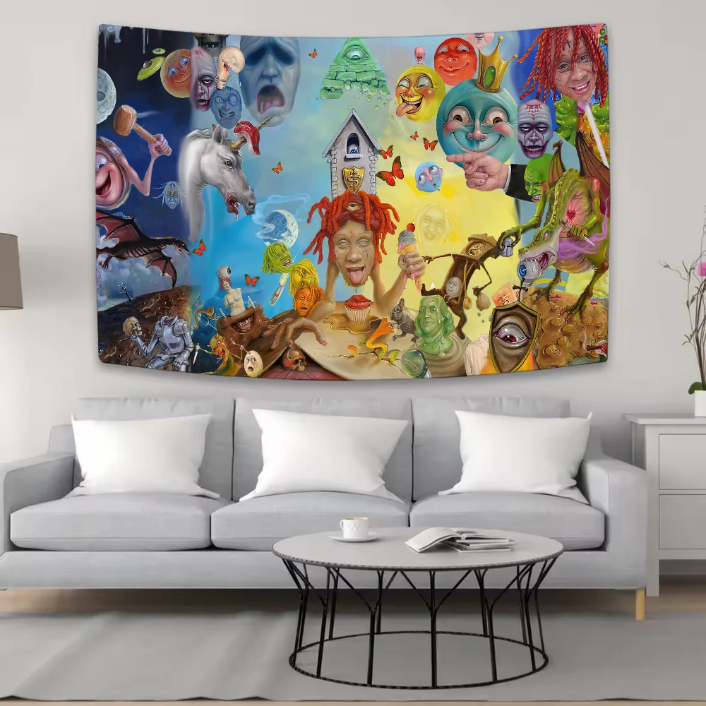 Rapper Cool T-Trippie R-Redd Saint Michael Tapestry Background Hanging Cloth Bedroom Room Decor Aesthetic Tapestry Wall Party