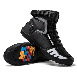 Botas de moto de cuero para hombre, zapatos transpirables, antideslizantes, resistentes al desgaste, hasta el tobillo, novedad de 2024