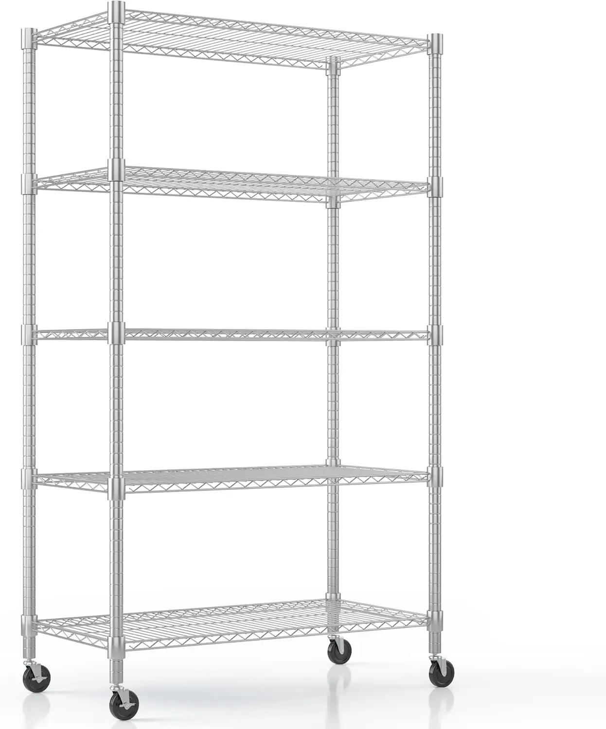 

5-Tier Heavy Duty Steel Wire Rack Storage Shelving, Adjustable Metal Storage Shelves with Wheels, 82''H Wire Shelf for K