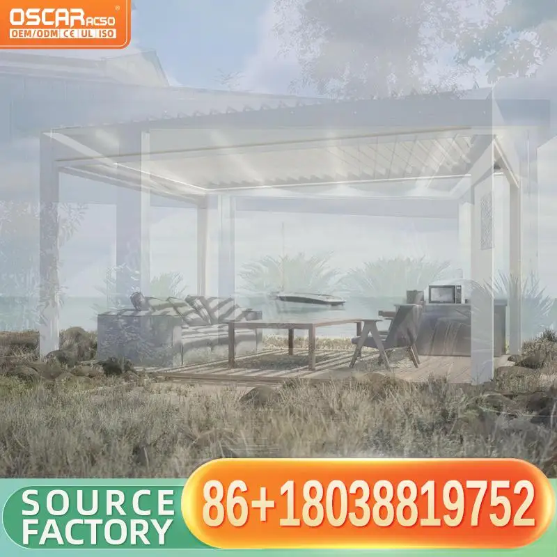 Pérgola de aluminio para exteriores, ecológica, a prueba de nieve, motorizada, con lamas ajustables, impermeable, de 4x3, 5x3, 6x3, para jardín, patio, terraza.