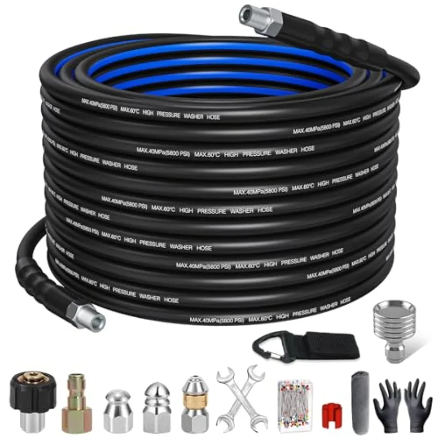 

Sewer Jetter Kit for Pressure Washer 50Feet 5800PSI Drain Jetter Hose 1/4 Inch NPT Corner with Watering Spray Nozzle Rotating a