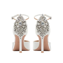 Spring and summer pointed hollow silk forging rhinestone wedding shoes thin high heel banquet large size small size women sandal