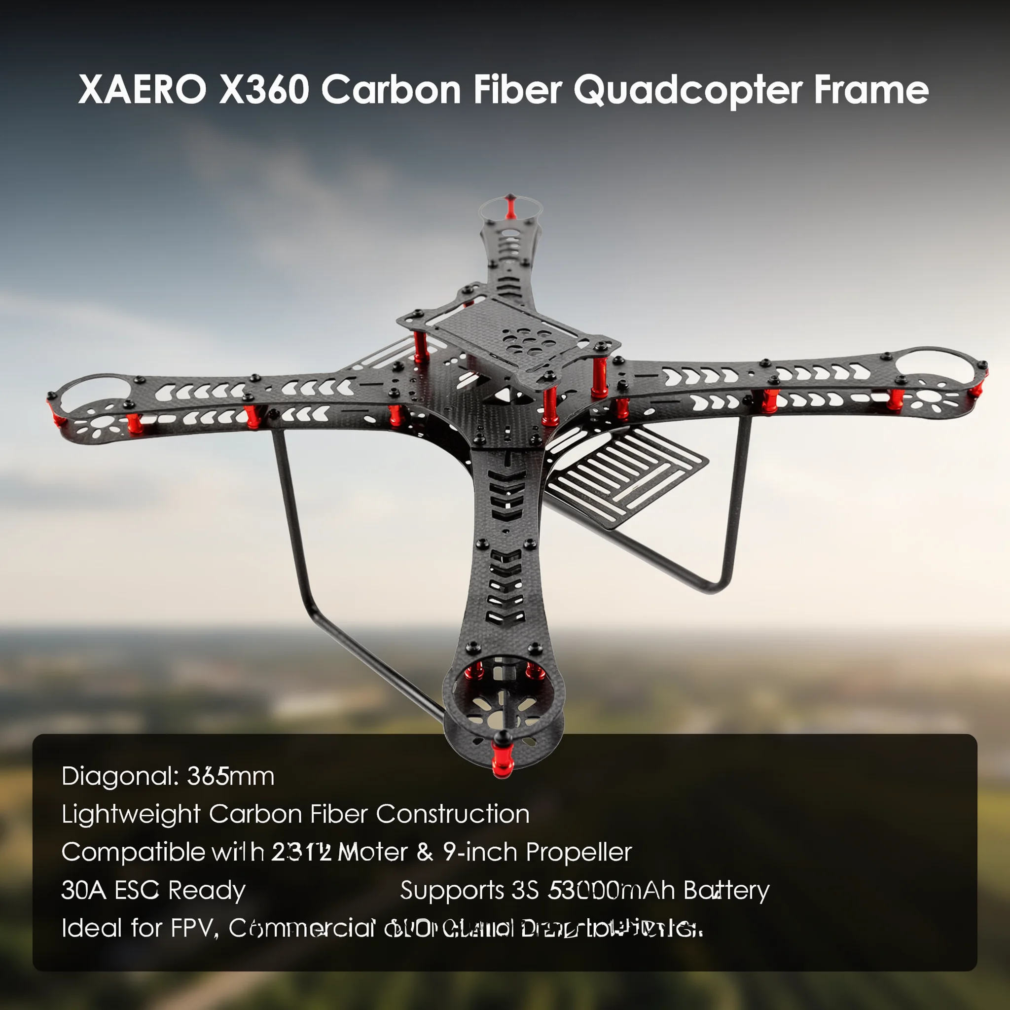XAERO DIY X360 365mm Carbon Fiber Quadcopter Frame for FPV Commercial Industrial Drone