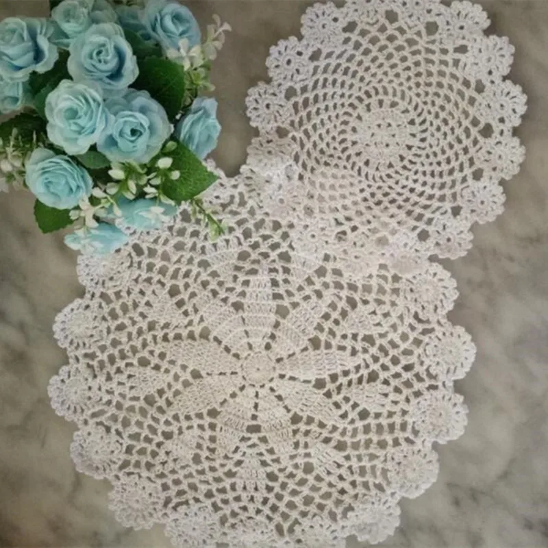 HOT Lace Round Cotton Dining Table Place Mat Pad Cloth Crochet Placemat Cup Mug Wedding Tea Coaster Handmade Drink Doily Kitchen