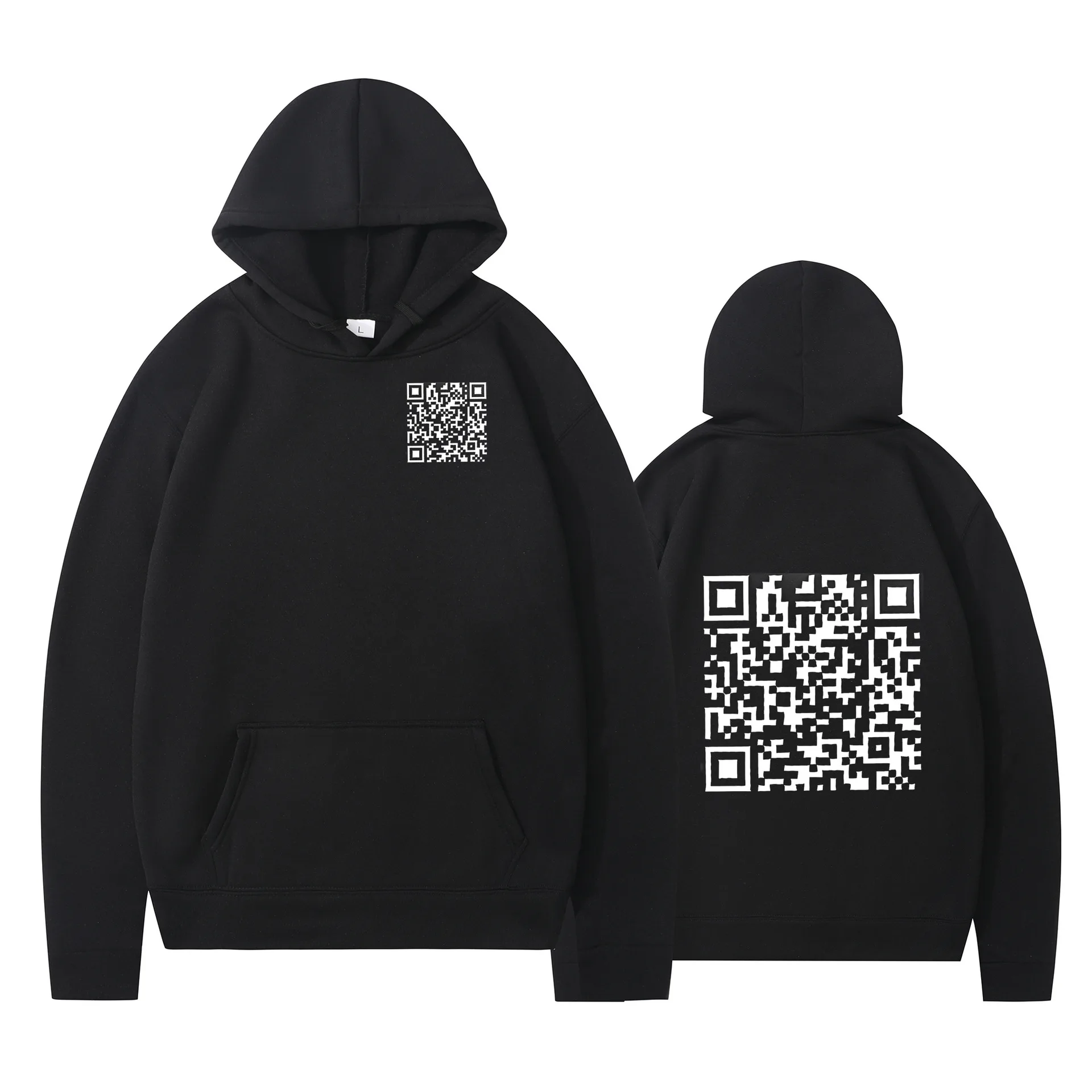 Funny Hoodies Women Men Qr Code Print Hooded Front Pocket Sweatshirt Spring Fashion Comfort Causal Oversized Pullover Tops