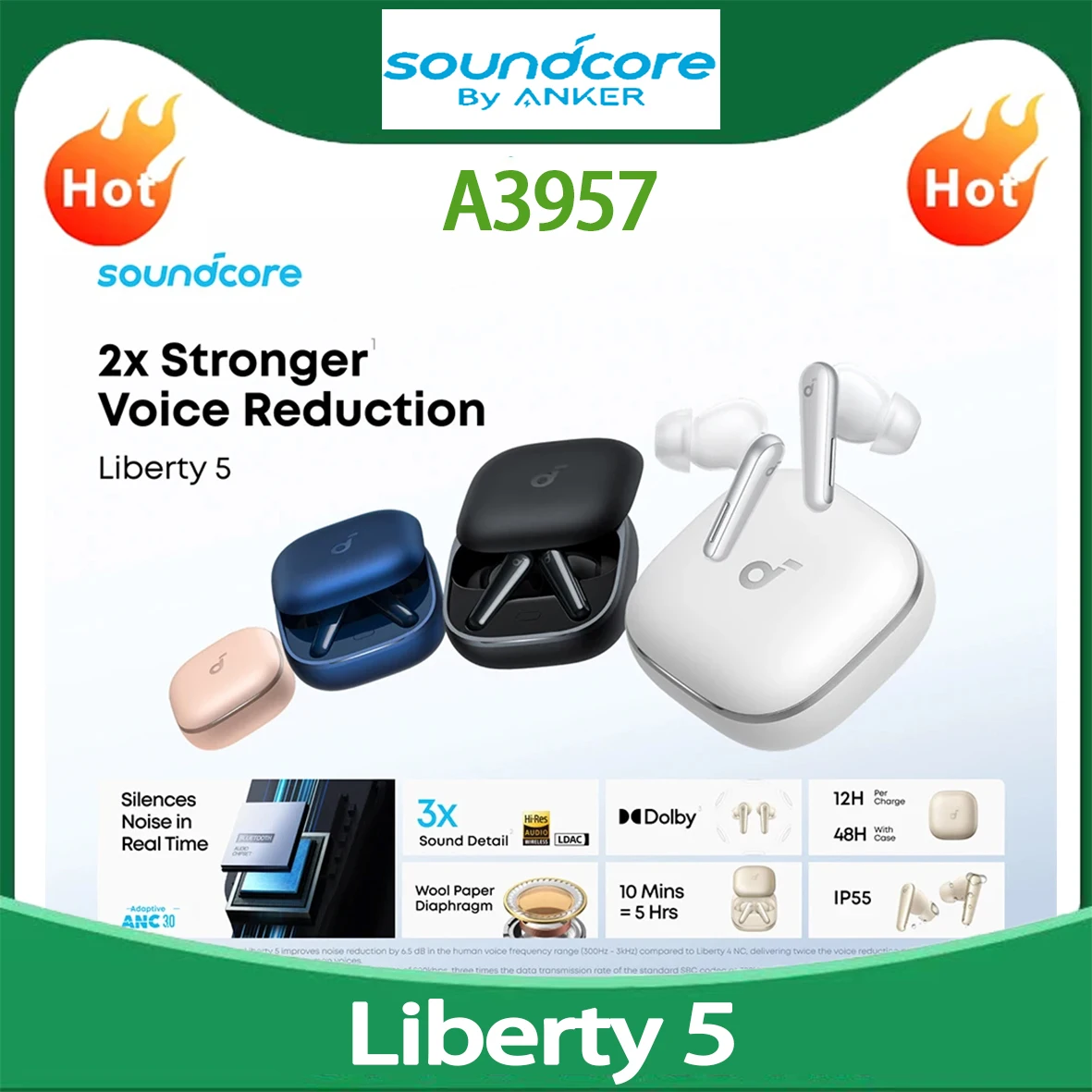Gran oferta Soundcore Liberty 5 TWS IP55 auriculares inalámbricos 2x reducción de voz más fuerte adaptable ANC 3,0 silencio en tiempo Real