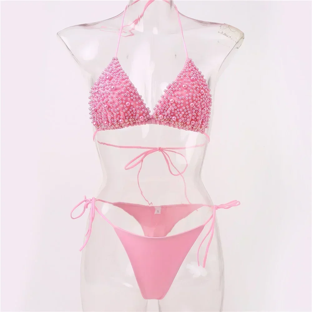 Costume da bagno perizoma bikini perlato Kawaii Y2K Costumi da bagno Trend Donna Costume da bagno a due pezzi Costumi da bagno Bikini Set Abiti da vacanza