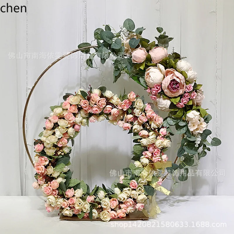 PYH Electroplated gold Double Circle Flower Iron Art Decorative Ornament Export Wedding Main Table  Accessories
