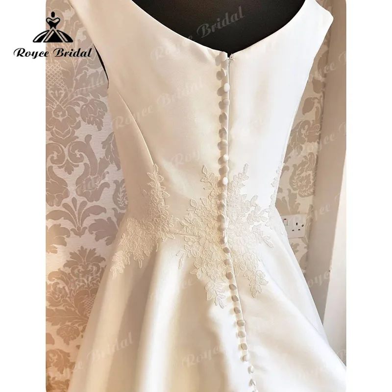 Robe de mariée en Satin, Simple, col rond, en dentelle, avec des Appliques, manches cape, ligne A, avec des boutons, Robe de plage, style Boho