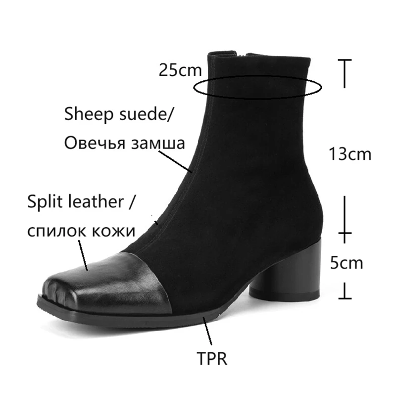 NEW Autumn/Winter Women Boots Square Toe Chunky Heel Boots Sheep Suede Leather Shoes for Women Modern Boots казаки женские обувь