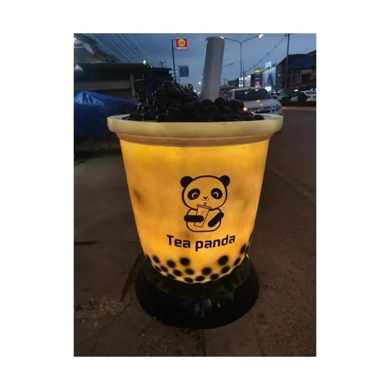 Special low price fiberglass milk tea cup statue sculpture dessert shop decoration
