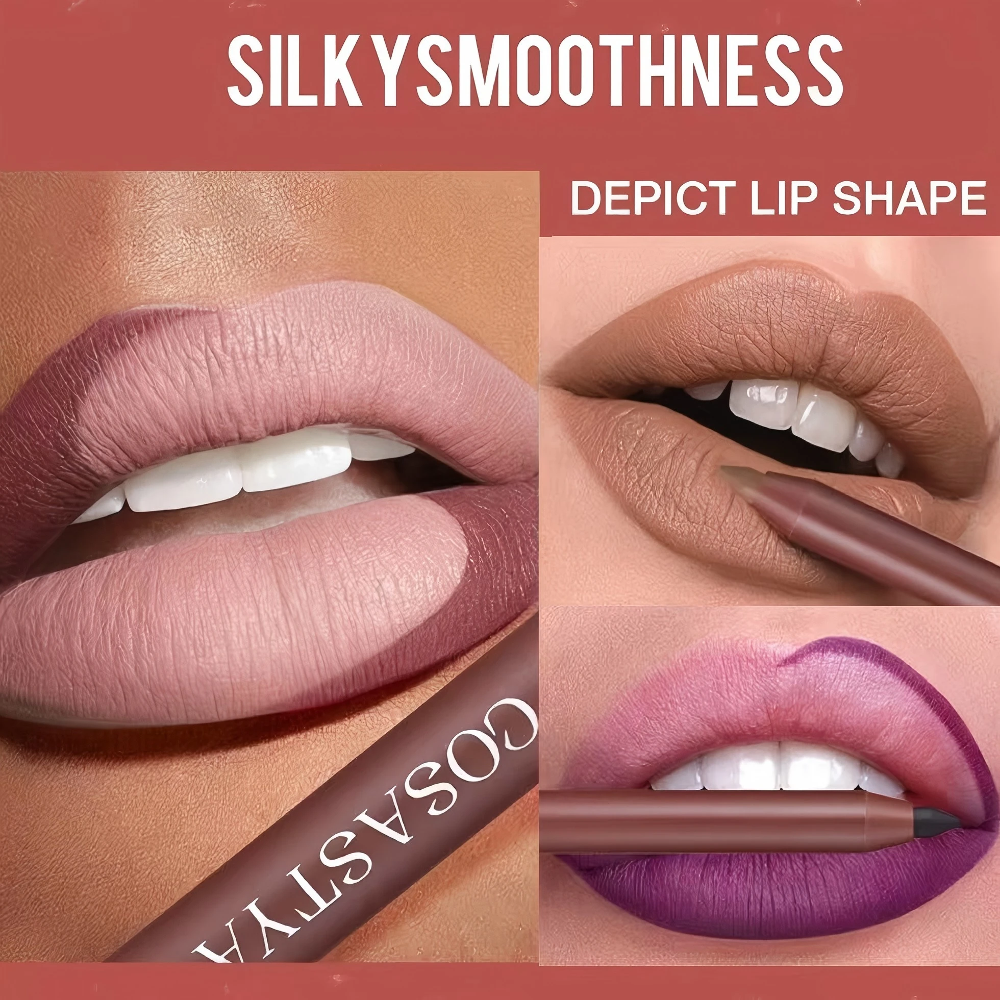 6-kolorowa matowa konturówka do ust, wodoodporna matowa konturówka do ust, łatwa do nałożenia, długotrwała nieprzywierająca miseczka, odpowiednia dla wszystkich rodzajów skóry