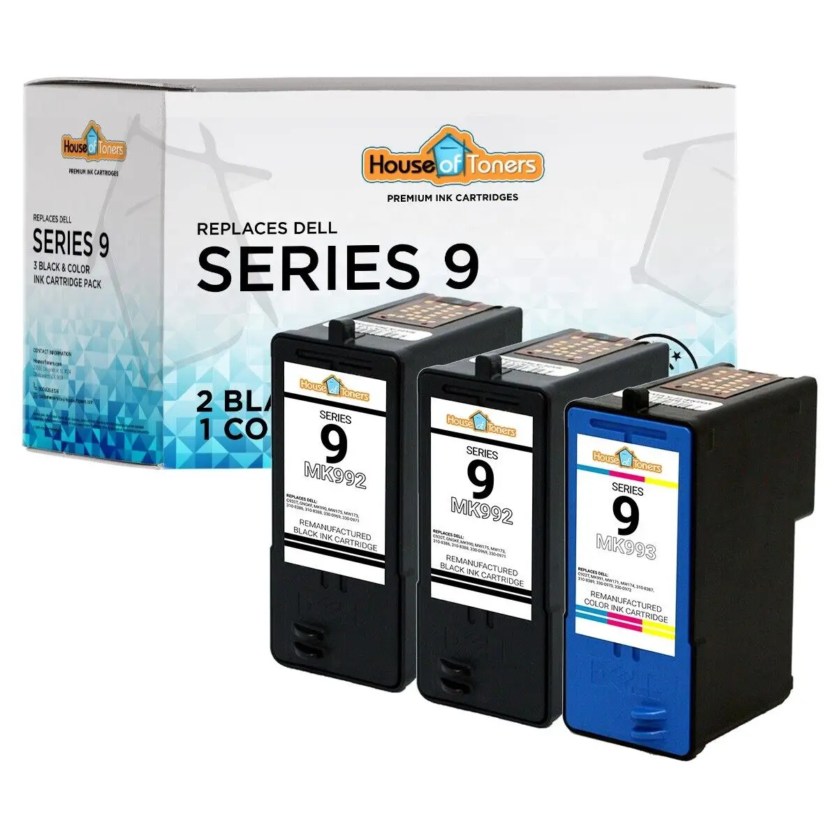 

3PK Series 9 MK990 MK991 Black/Color Ink For Dell 926 v305 v305w v305x Printer