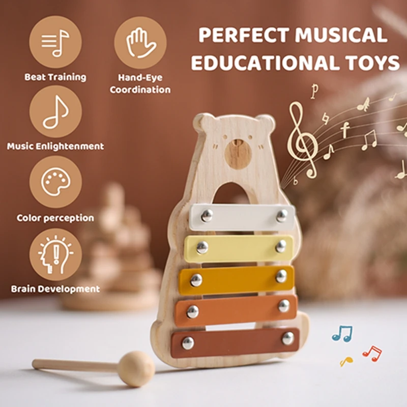 Montessori Toys Wooden Rattle Bell Drum Column Musical Instruments Baby Sensory Toy Toddler Early Education Game Birthday Gift