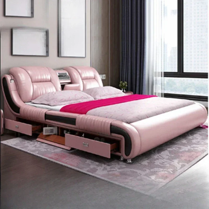 Queen European Double Bed Modern High End Headboard Twin Frame Double Bed Storage Luxury Bedroom Furniture