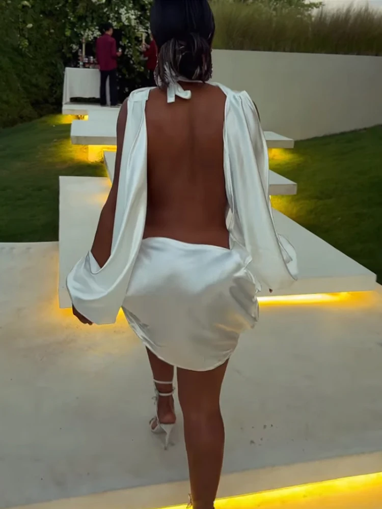 Sisterlinda Hohl Coquett Weihnachten Kleid Frauen Y2K Tiefem V-ausschnitt Unregelmäßigen Sexy Mitternacht Geburtstag Party Clubwear Halter Bodycon