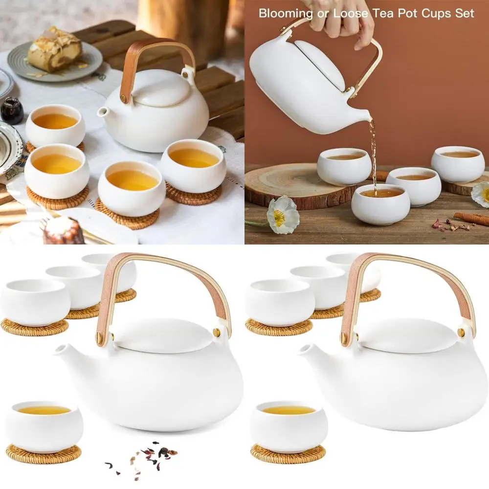 

Японский чайный набор: чайник на 27 унций с инфузором и 4 чашками, идеально подходит для горячего чая или чаепитий.