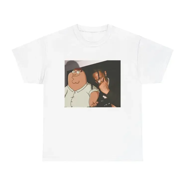 Men's  Graphic Print T-Shirt - Soft Fitted Round Neck, Heavy Fabric, The Guys From Fort-Peter Griffin-Family Guy-Cactus Jack Meme Design, Everyday Casual Top
