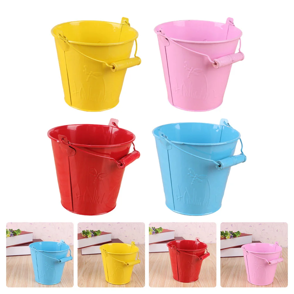 4 Pcs Beach Bucket Mini Buckets Children Sand Tinplate Children's