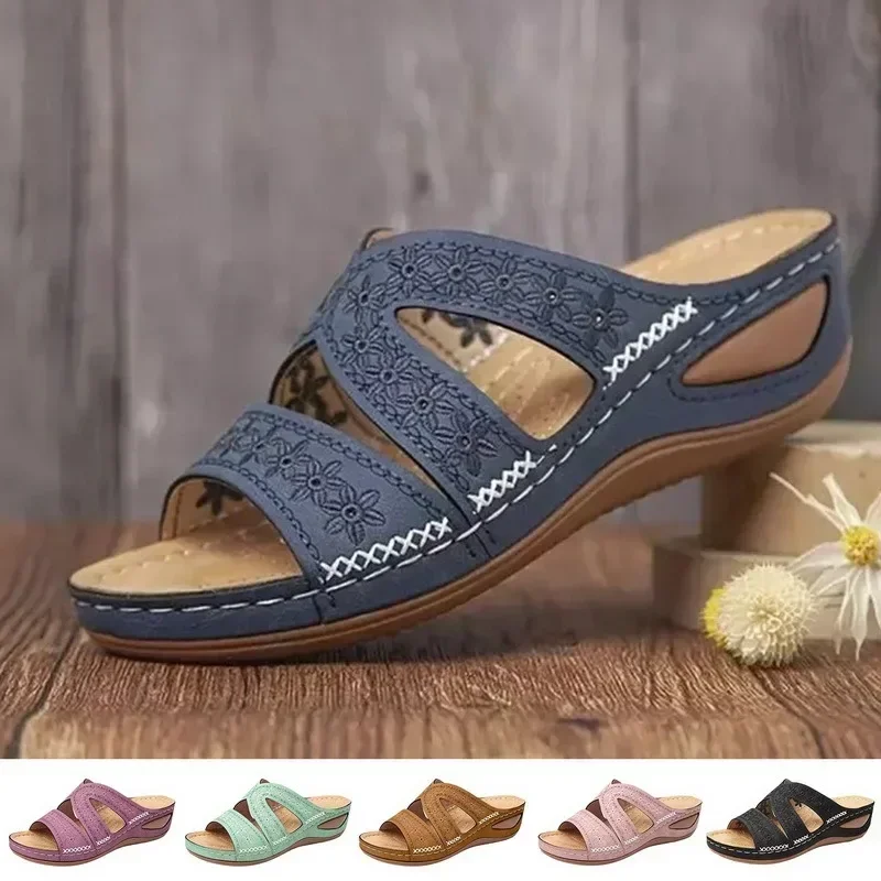 

Summer Women Wedge Sandals Premium Orthopedic Open Toe Sandals Vintage Anti-slip Leather Casual Female Platform Retro Shoes