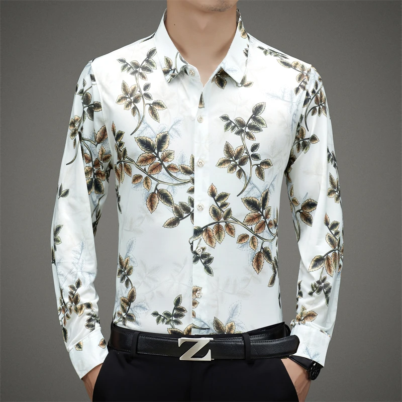 Camisa hawaiana de manga larga con estampado Floral para hombre, ropa informal de gran tamaño para playa, otoño y primavera, 2023