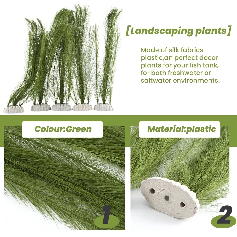 Aquarium Decorations Fish Tank Artificial Green Made Of Silk Fabrics Plastic,for All Fish and Pets 5Pcs-A23R