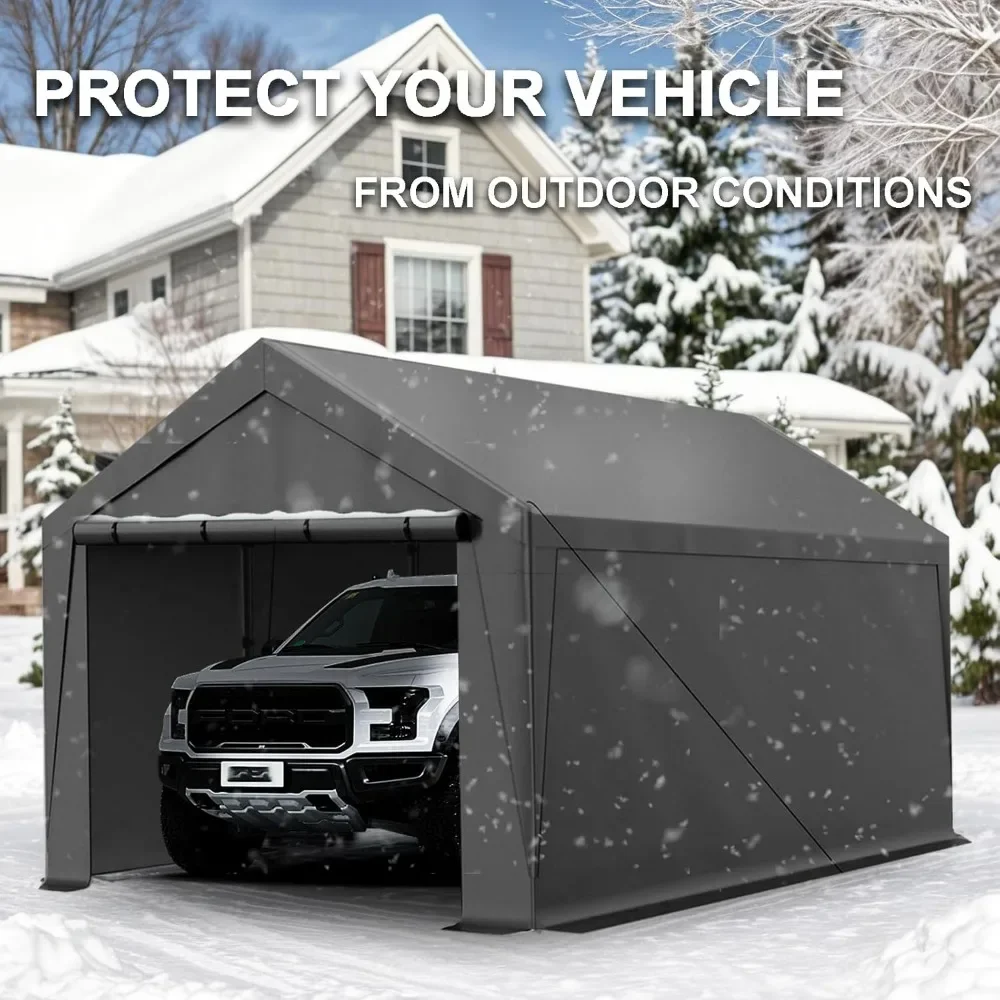 10x20ft Heavy Duty Portable Garage, Car Port with Storage Shed Car Canopy with Removable All-Season Tarp Sidewalls & Doors