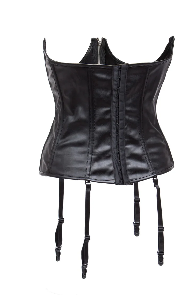 Women\'s Slimming Underbust Leather Corset Satin Waist Cincher Buckles Zipper Boned Bustier Top Open Bust Corset With G Strings