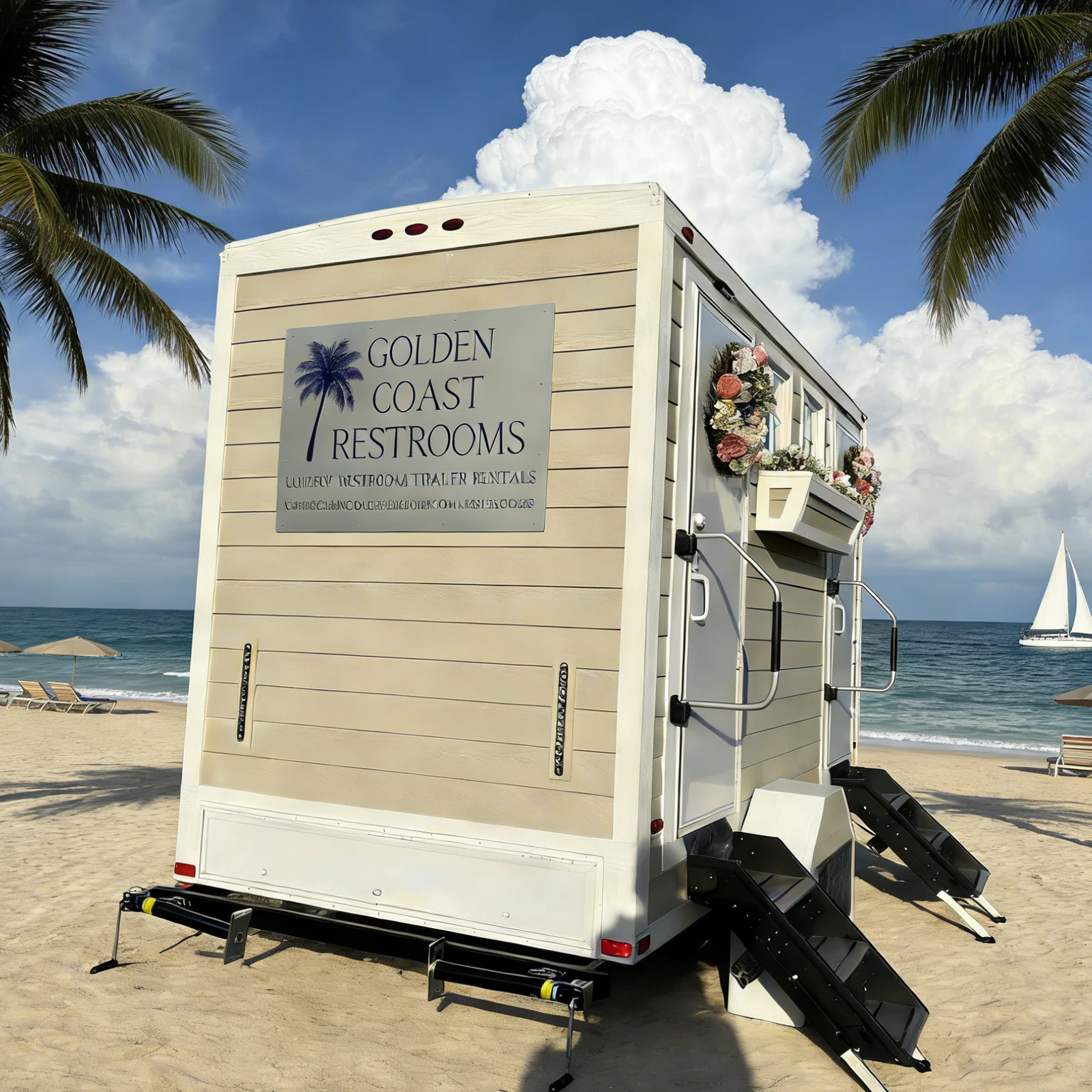 Commercial Mobile Toilet Trailer, 2 Door 2 Stall Portable Restroom with Hand Wash Station for Outdoor & Public Use Customized