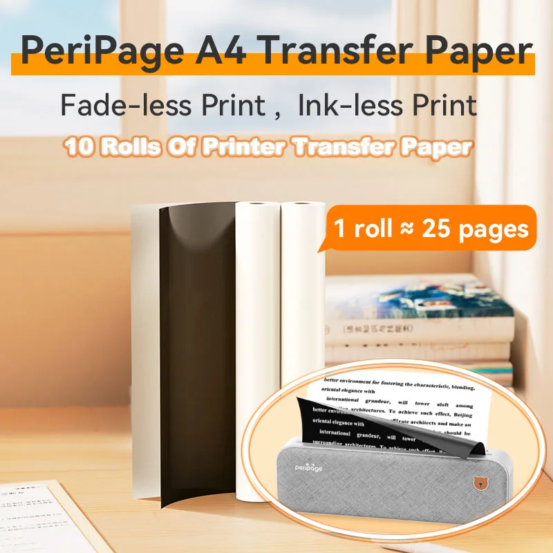 PeriPage A40 Bluetooth Printer Official Thermal Paper A4 210mm Thermal Fax Machine Paper Long Storage Thermal Paper