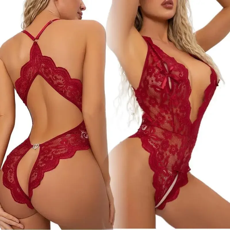 Erotic Underwear For Women Lace Open Bra Teddy Babydoll Dress Crotchless adult female costumes Deep V Bodysuit Sexy Lingerie Set