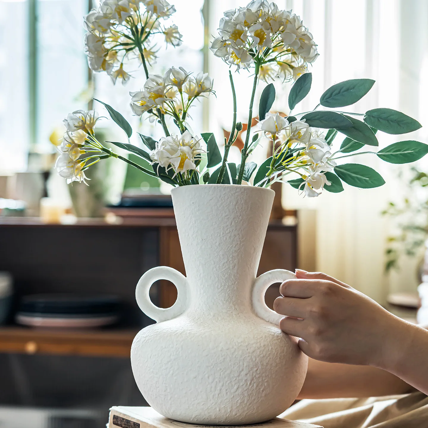 

YFY French vase Nordic style ceramic flower insert household ornament creative binaural flower arrangement household goods