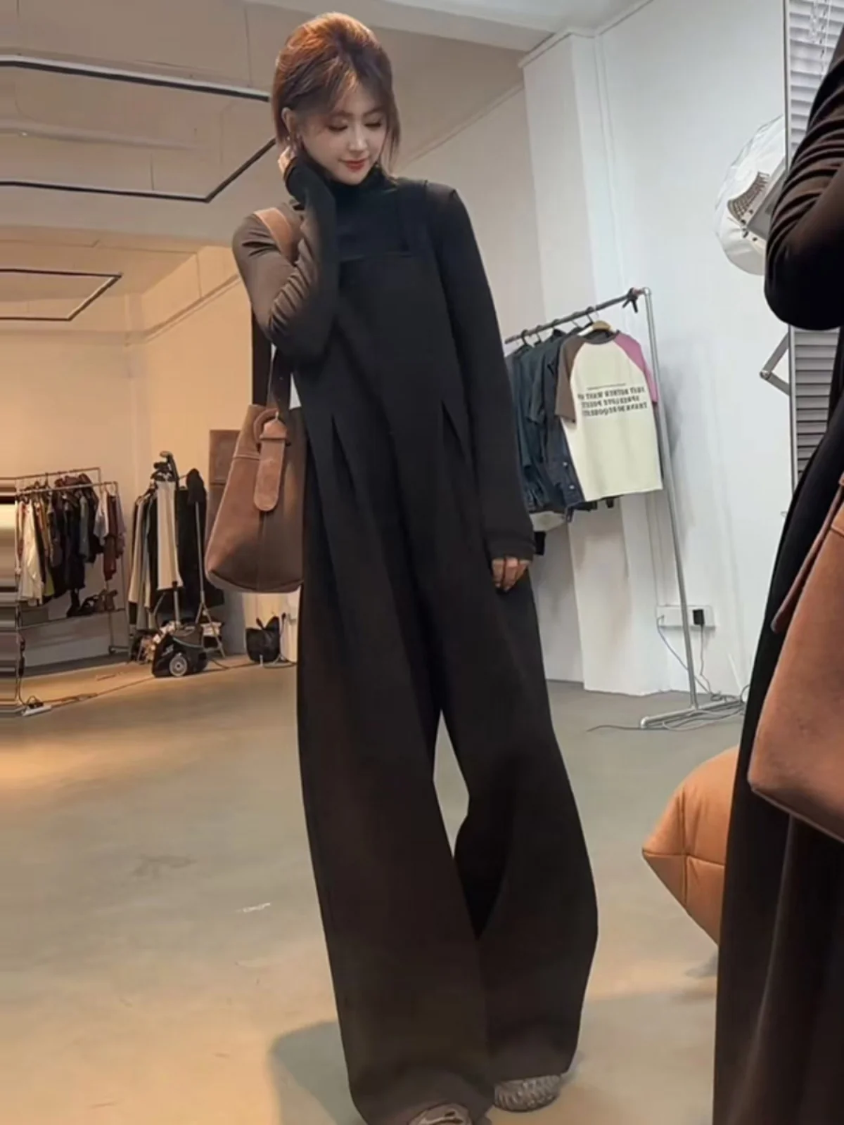 Faionable Wide Leg Overalls Women's Loose Design Sensation Spring Autumn New Sle Pleated Streetwear High Waist Trousers