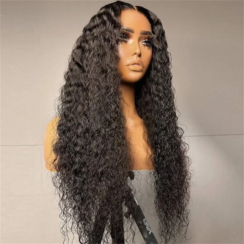 Natural Black Soft 26Inch Long Glueless Kinky Curly Lace Front Wig For Women With Baby Hair Synthetic Preplucked Daily