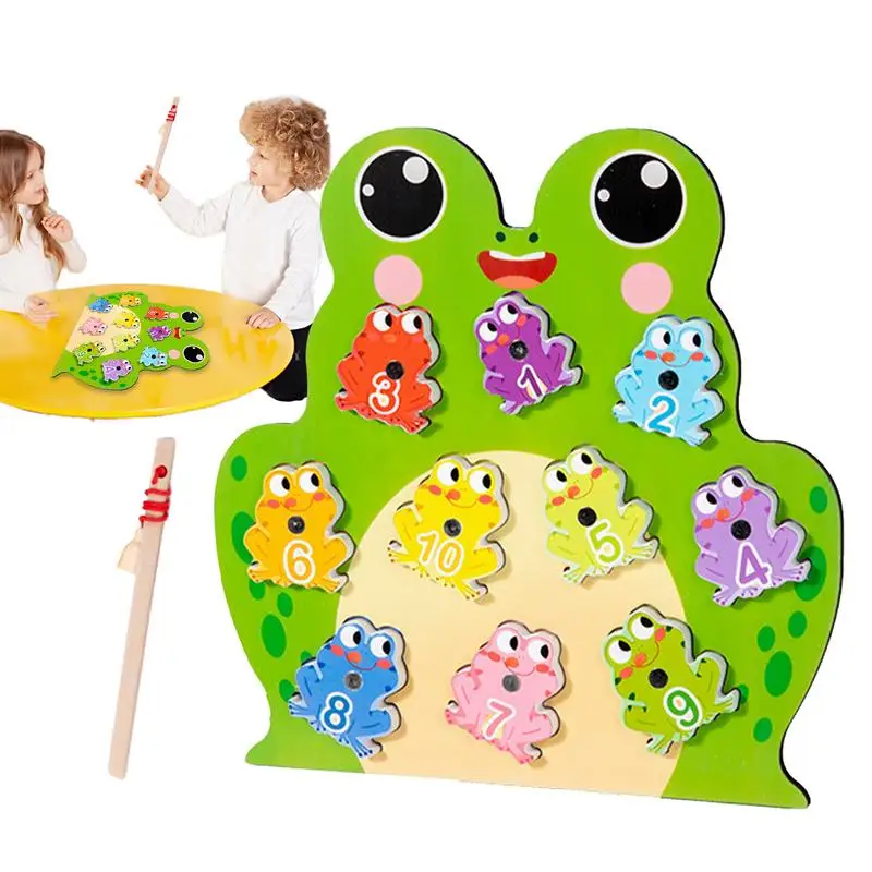 

Magnetic Fishing Game Wooden Frog Magnets Fishing Toys Sorting Kids Toy Number Recognition Game Early Education Color Sorting Pu