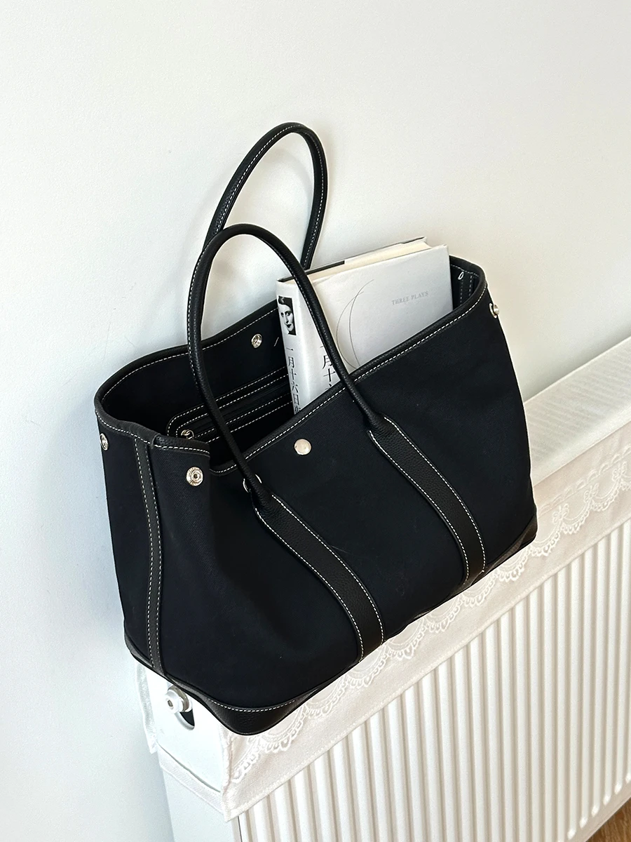

Bla Leather Canvas Large Capaci Tote Bag Women's 2025 New Commuter Handbag Single oulder Slant Cross Garden Bag