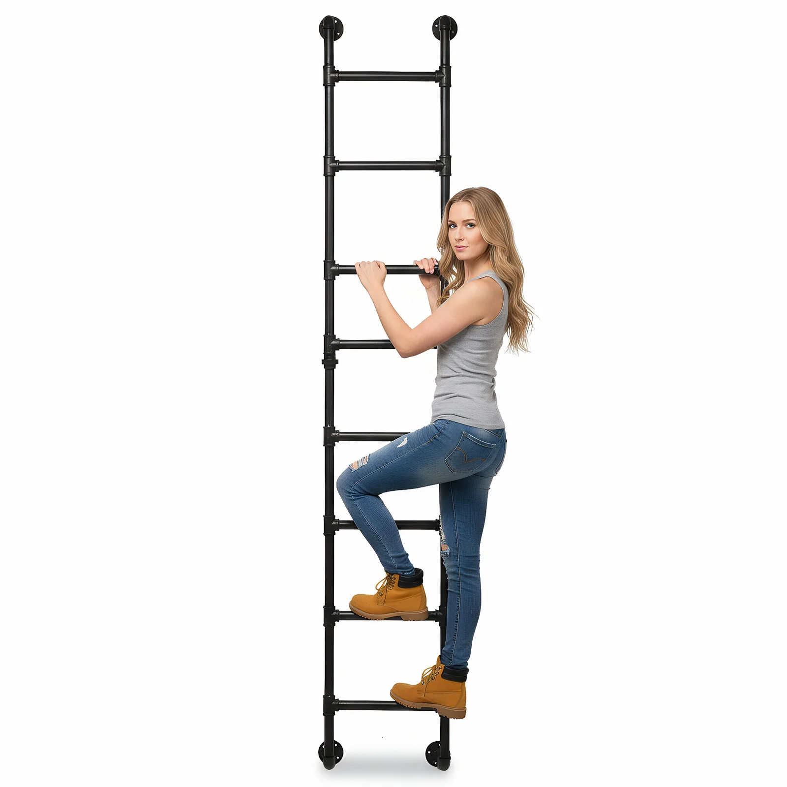 

Wall Mounted Ladder Space-Saving Heavy-Duty Metal Ladder Fire Escape Ladder for Caravans Dormitory Double Beds